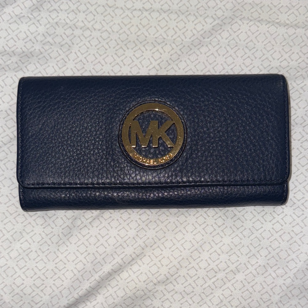 Michael Kors Dark Blue Wallet with Gold Logo